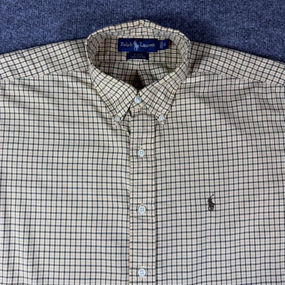 Polo Ralph Lauren Blake Mens Medium Tan Plaid Check Cotton Button Down Shirt